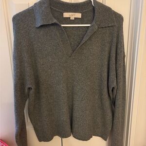 LOFT Gray V-Neck Sweater Classic Knit